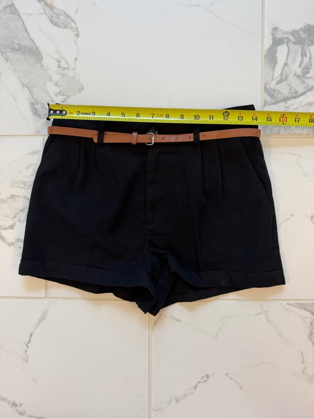Divided Black High-Waist Tailored Shorts with Brown Belt - Picture 3 of 5